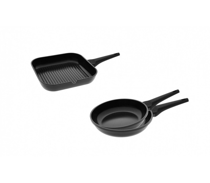 Sada 3 pánví MONOLIT: Pánev 20 + Pánev 24 + Grilovací pánev 28