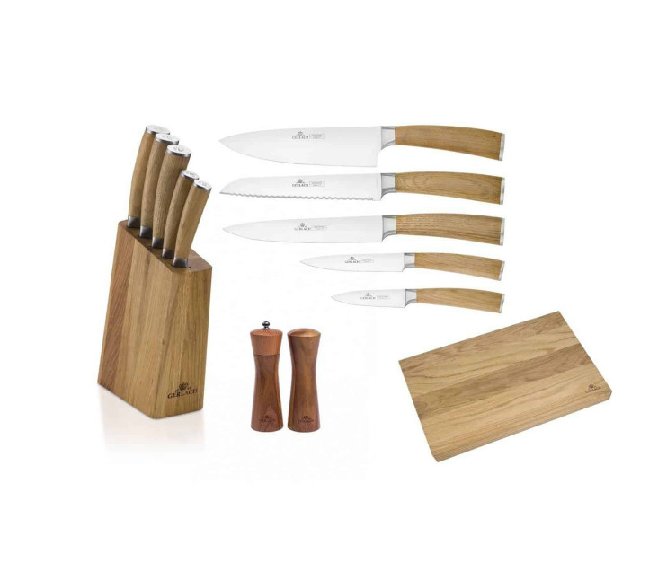 Sada nožů v bloku NATUR + prkénko + solnička a mlýnek na pepř