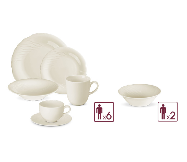 Porcelánová souprava CELESTIA 38 ks pro 6 osob: jídelní talíře 18 ks + šálek s podšálkem 12 ks + hrnek + mísa