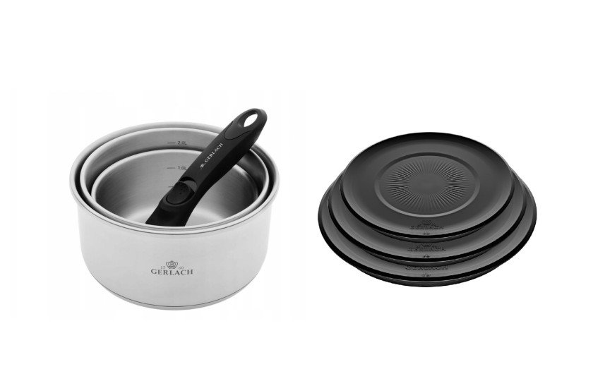 Zestaw garnków 4 el.  SMART STEEL + SMART pokrywki do przechowywania 16cm, 18cm, 20cm - czarne