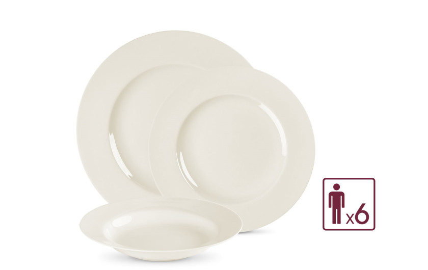 Porcelánový servis MUZA 38 dílů pro 6 osob: obědové talíře 18 ks + šálek s podšálkem 12 ks + hrníček + salátová miska
