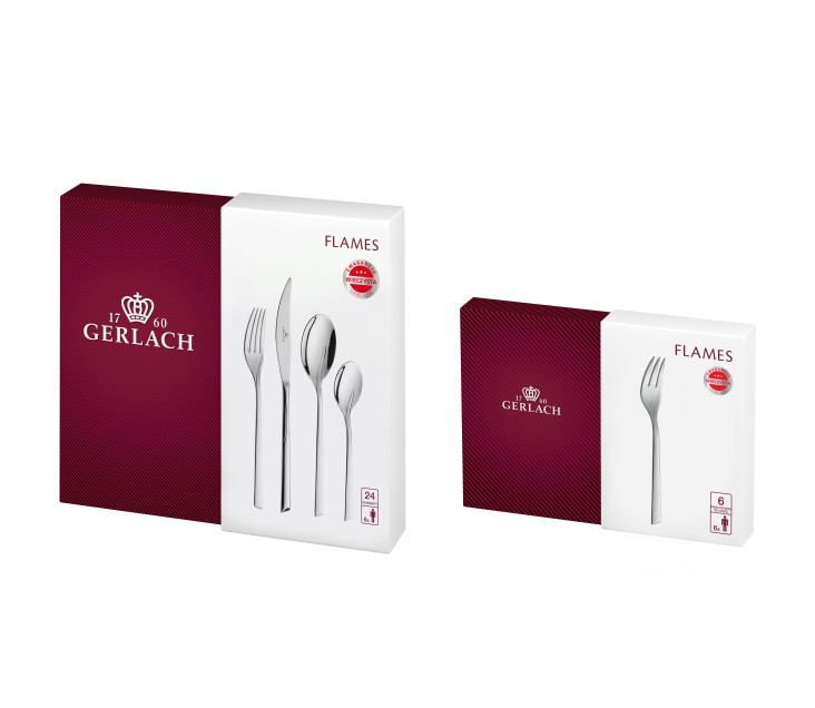 Sada příborů 24 ks FLAMES lesklý + vidličky na dorty 6 ks.