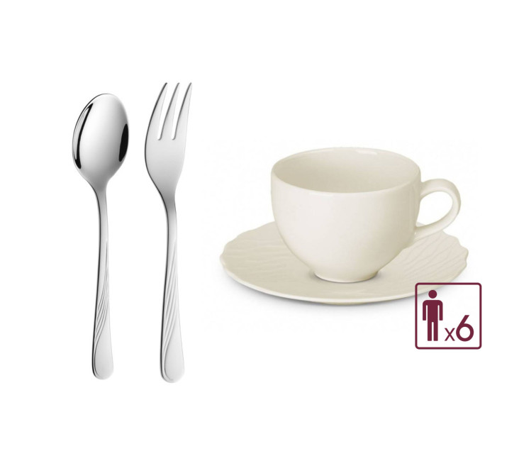 CELESTIA sada šálků s podšálky 12 ks + kávové lžičky + vidličky na dort CELESTIA/6 os.