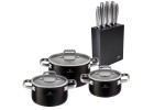 Sada hrnců 6 ks PRIME + sada nožů v černém bloku Sada hrnců 6 ks PRIME + sada nožů v černém bloku