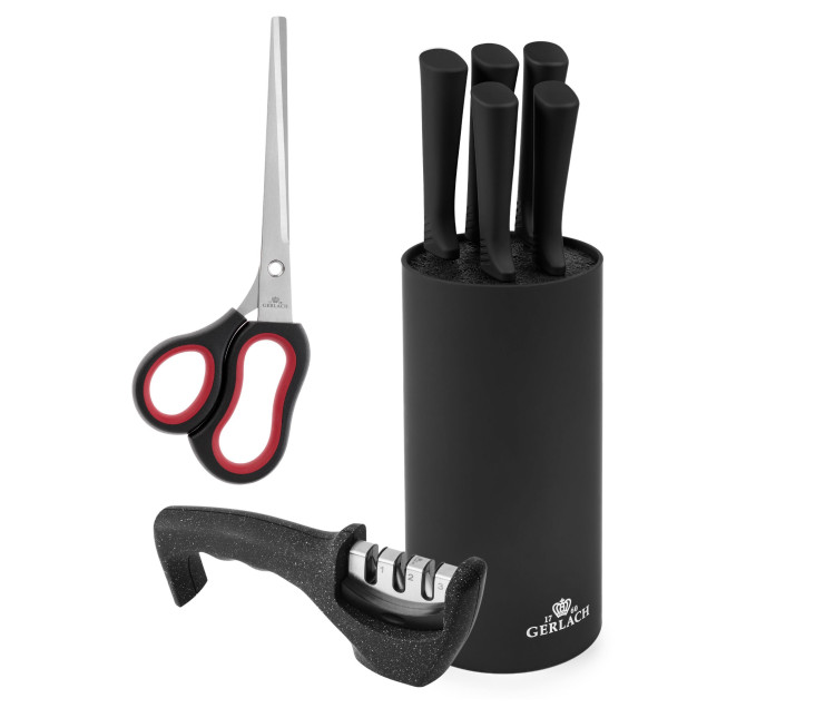 Sada nožů v bloku SMART BLACK + GRANITEX 3 v 1 Ostřič + Univerzální nůžky 205 mm ASSIST