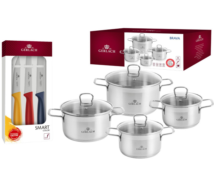 Sada hrnců 8 ks BRAVA + 3x nože