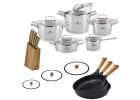 Sada hrnců 10 ks SUPERIOR + 3 pánve 20/24/28 cm + 3 pokličky + blok nožů NATUR