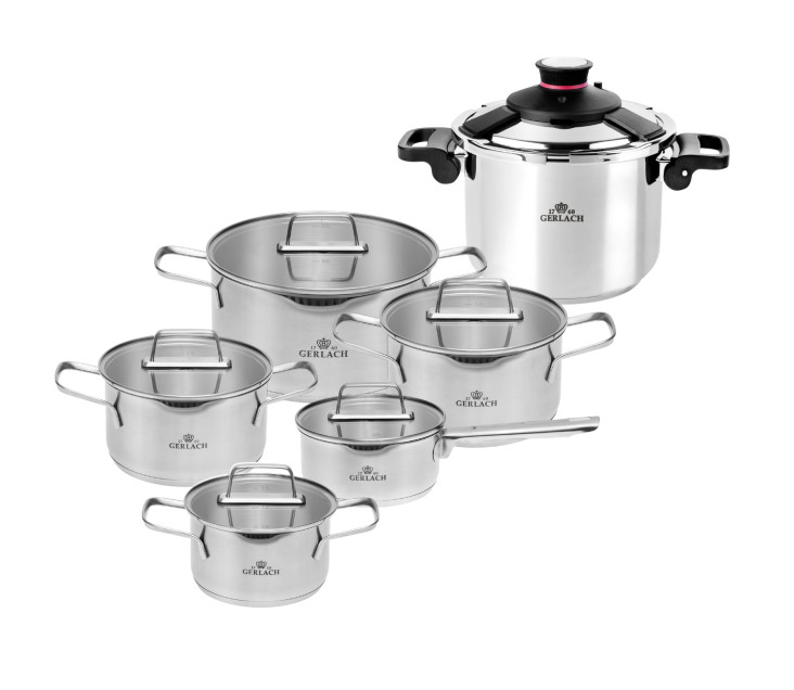 Sada hrnců 10 ks AMBIENTE + 6L tlakový hrnec AMBIENTE