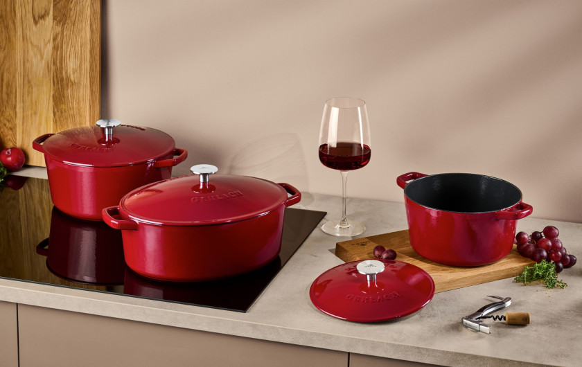 Litinový pekáč bordový 5,5l NATUR IRON + Litinový hrnec bordový 3l NATUR IRON