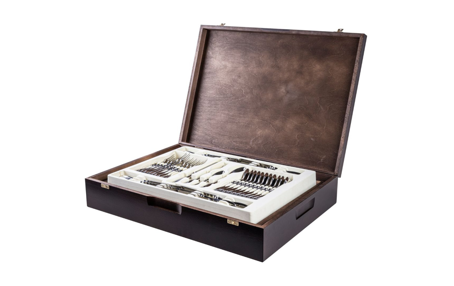 Zestaw sztućców w drewnianej skrzyni 68 szt. połysk RETRO