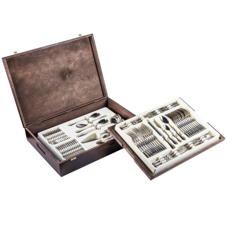 Zestaw sztućców w drewnianej skrzyni 68 szt. połysk RETRO